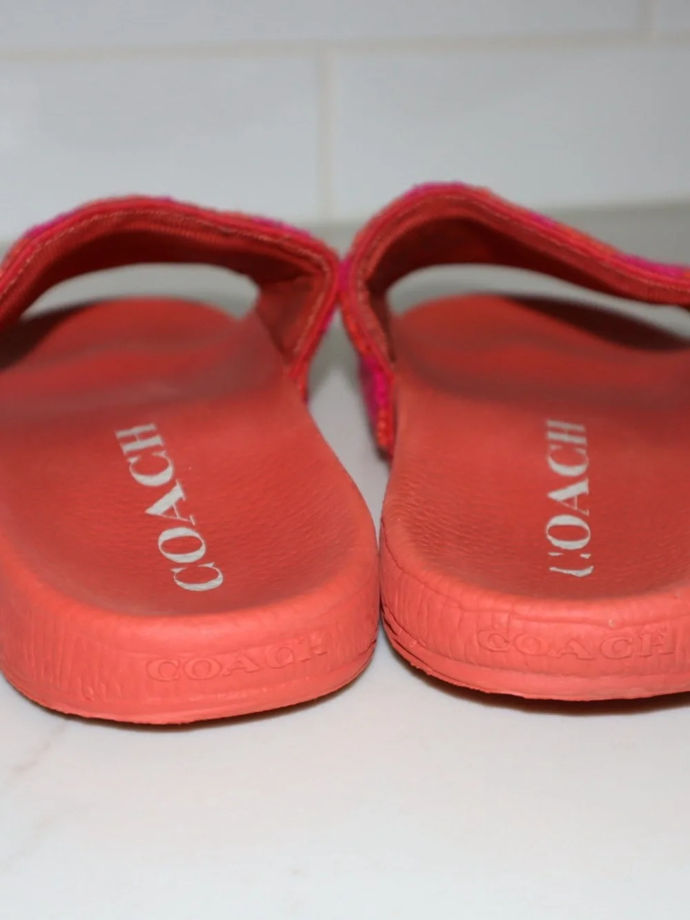 Coach Coral Slide Sandals with Pink Patterned Strap